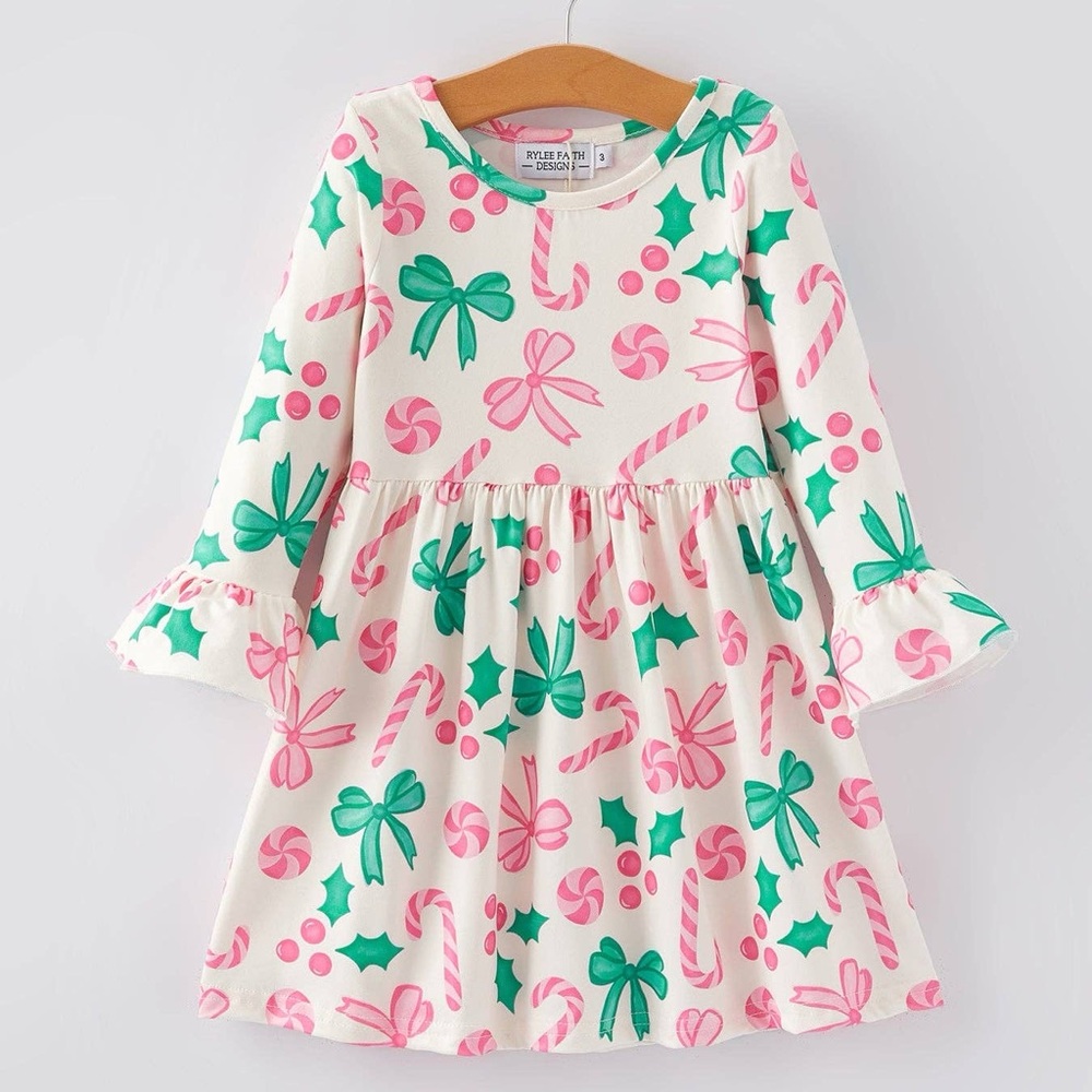 🎄Rylee Faith Designs Christmas Bows Candy Dress 2 3 5 8/9